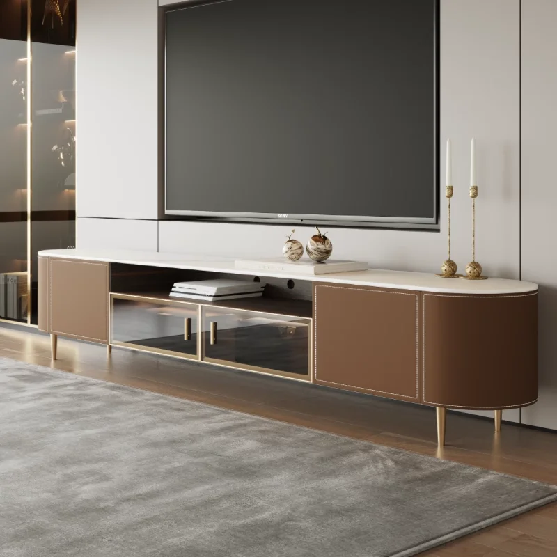 

Modern Luxury Leather TV Cabinet for Modern Living Room Suitable for Featuring Granite Board Storage and Organization Function