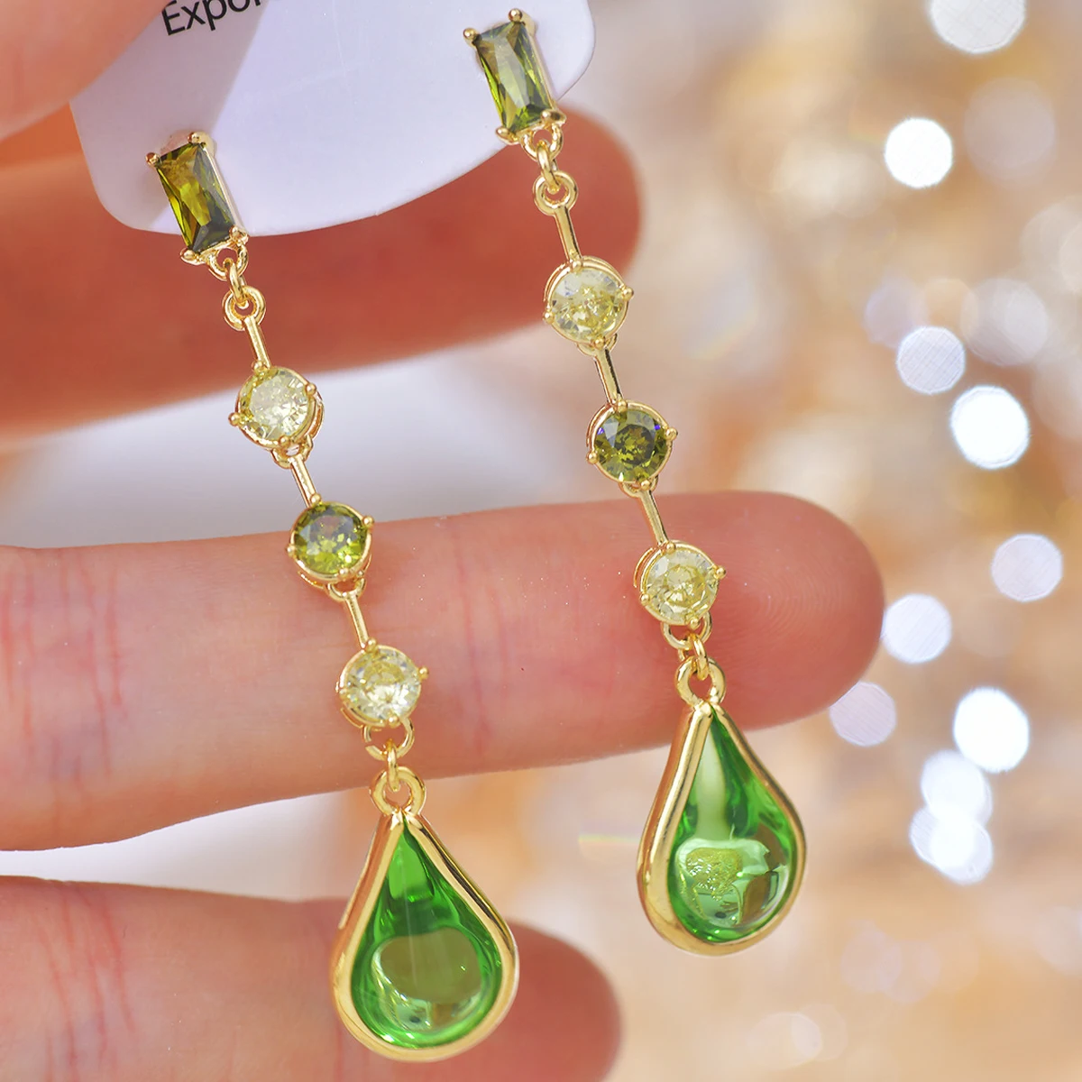 French Fashion Light Luxury Long Water Drop Shape Olive Green Gradient Design Fashionable Female Niche Tassel Earrings For Women