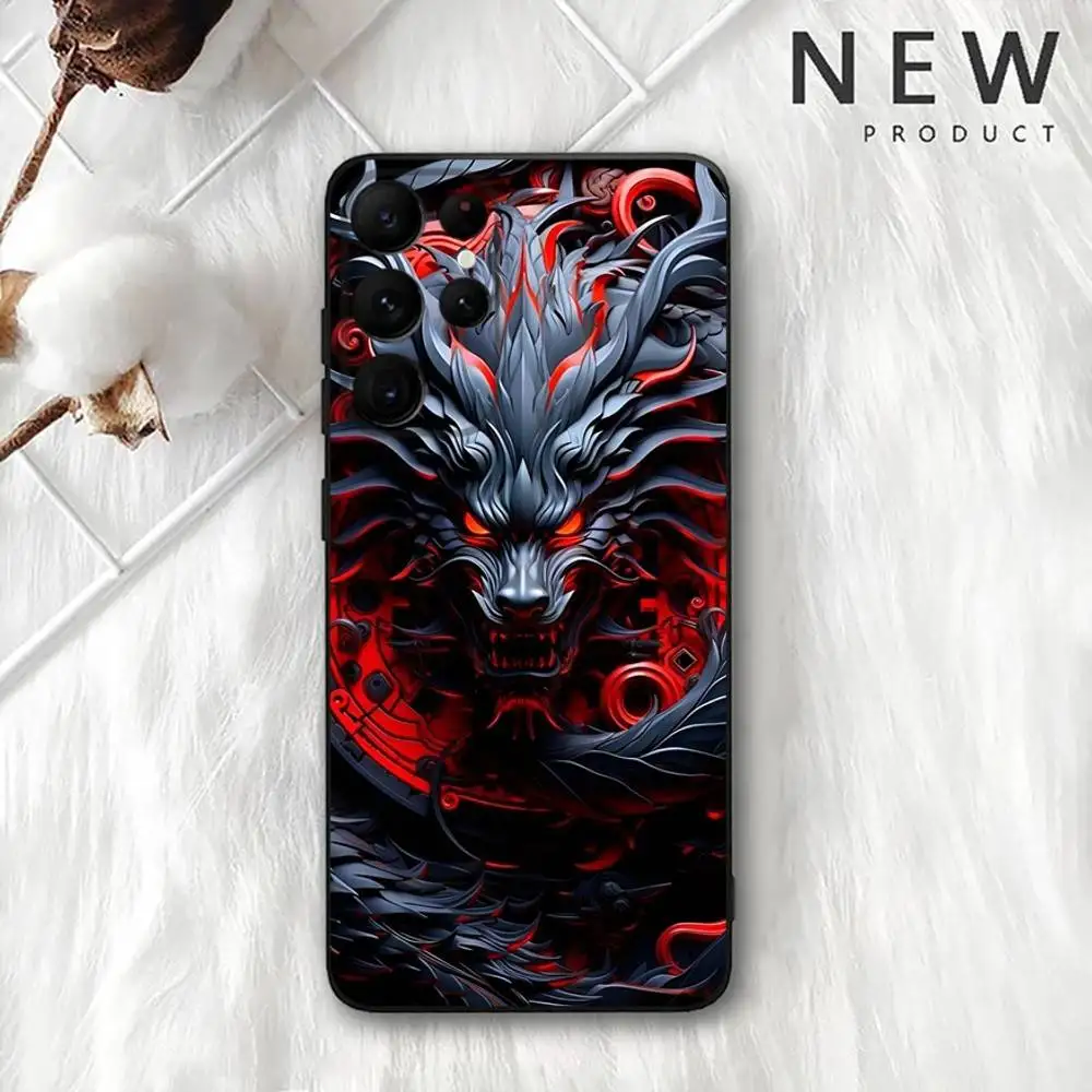 حافظة هاتف على شكل حيوان التنين لهاتف سامسونج S 25,24,23,22,30,21,10,9,Ultra,Plus,Lite,FE,4,5G حافظة سوداء ناعمة #4