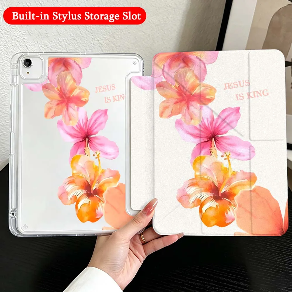 Pink Orchid Flower Petal For iPad Mini Pro Air 5 6 7 8 9 10th 11th 11 9.7 10.9 13 inch Transparent Y-Shaped Folding Tablet Case