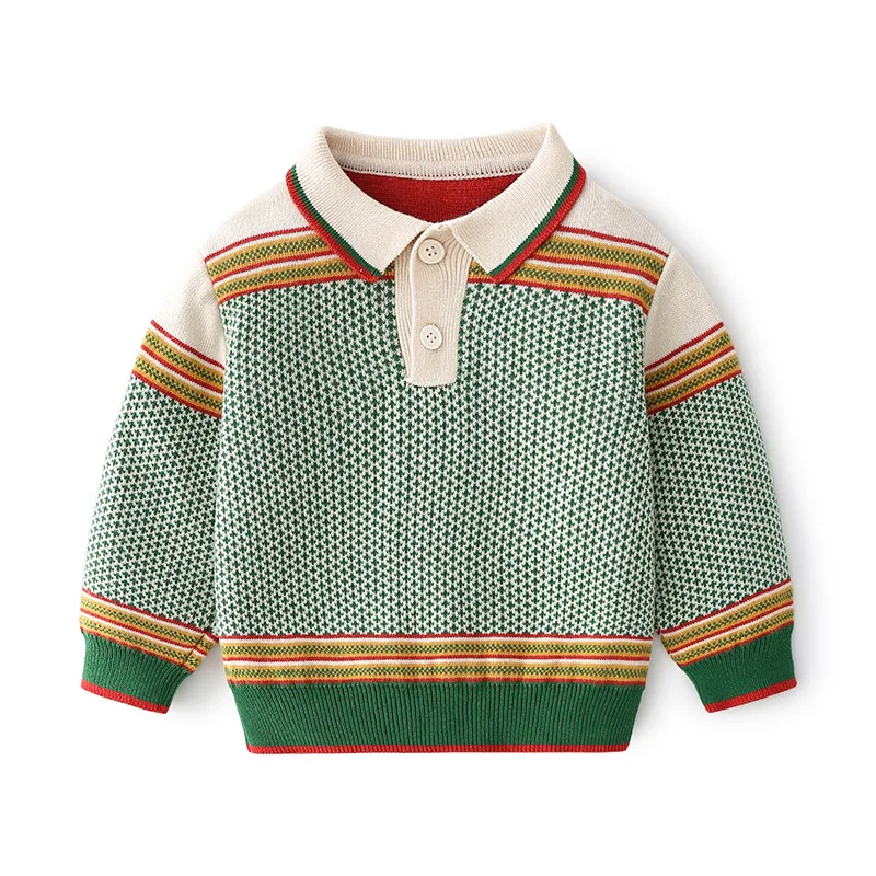 

Retro Polo Autumn and Winter Newborn Baby Sweater Children Clothing Pullovers Boys Knitwear Cotton Kids Sweater