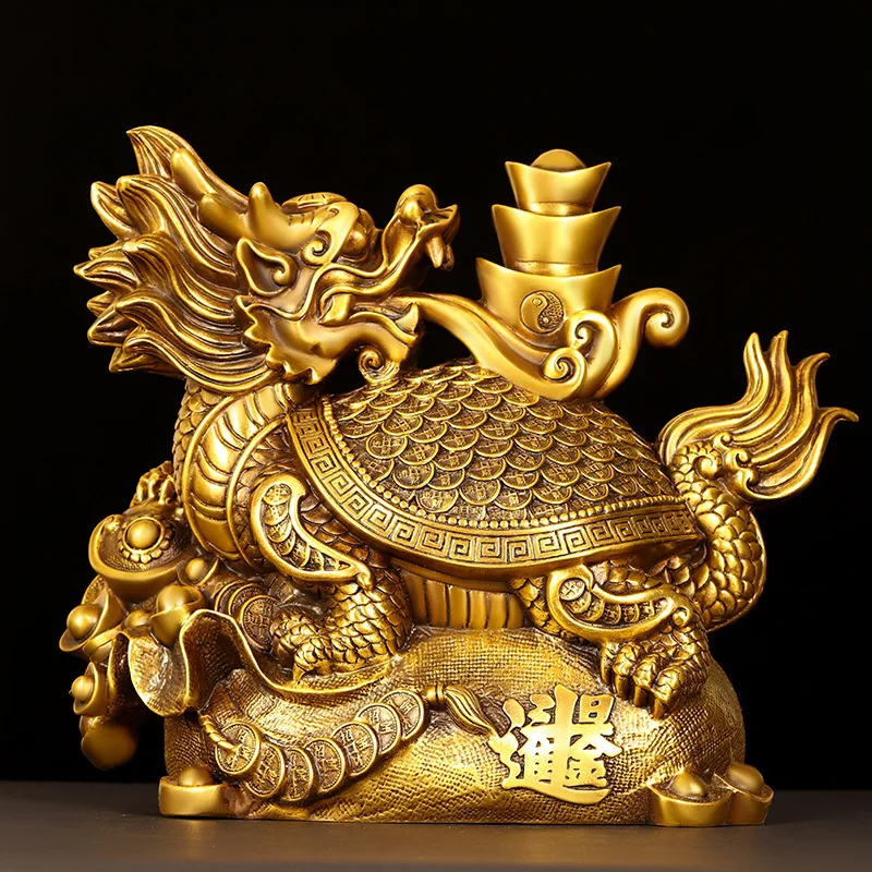 

Bronze Dragon Turtle Ornament Pure Copper Treasure Bowl Yuanbao Turtle Dragon Head Turtle Large Mythical Beast Home Store Deskto
