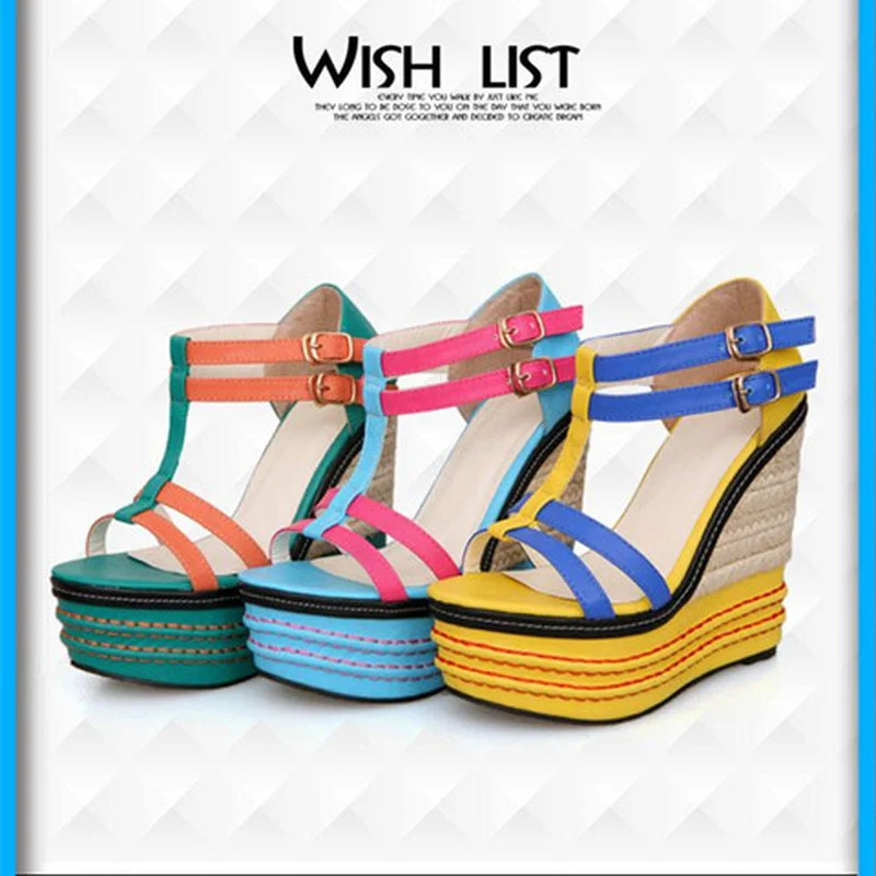 Brand New Fashion Female Wedges High Heels Sandals Fashion Buckle Platform Women Sandals Party Summer Shoes Woman slippers