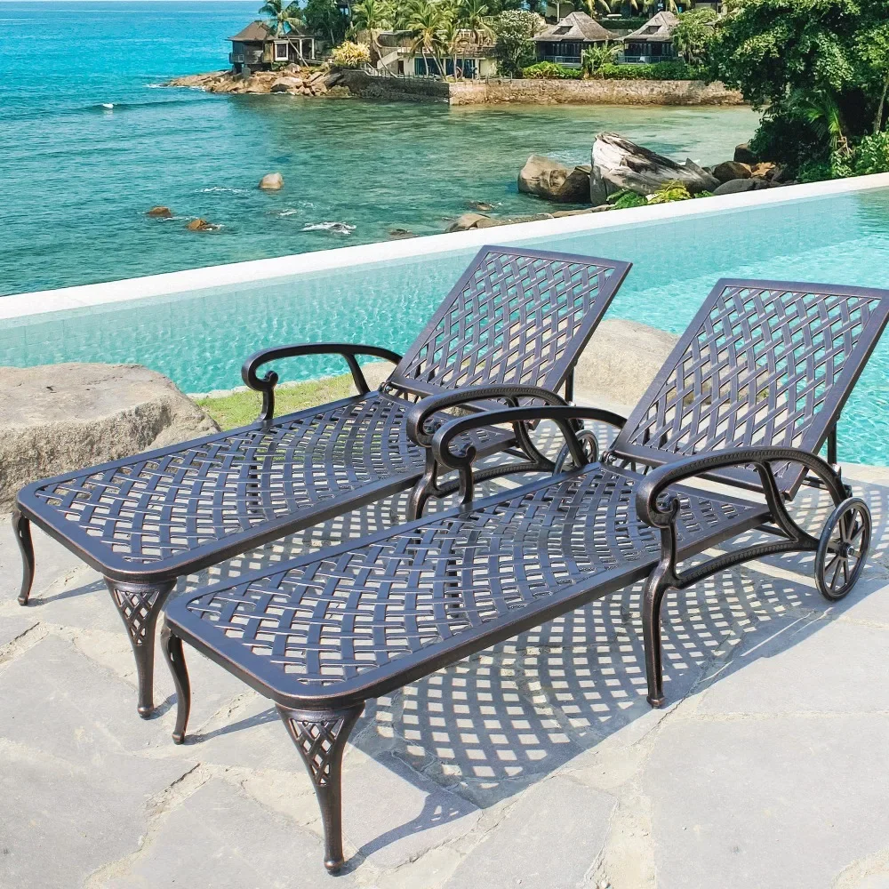 

New Chaise Lounge Chair Outdoor, Pool Lounge Chairs Set of 2 Cast Aluminum Tanning Chairs