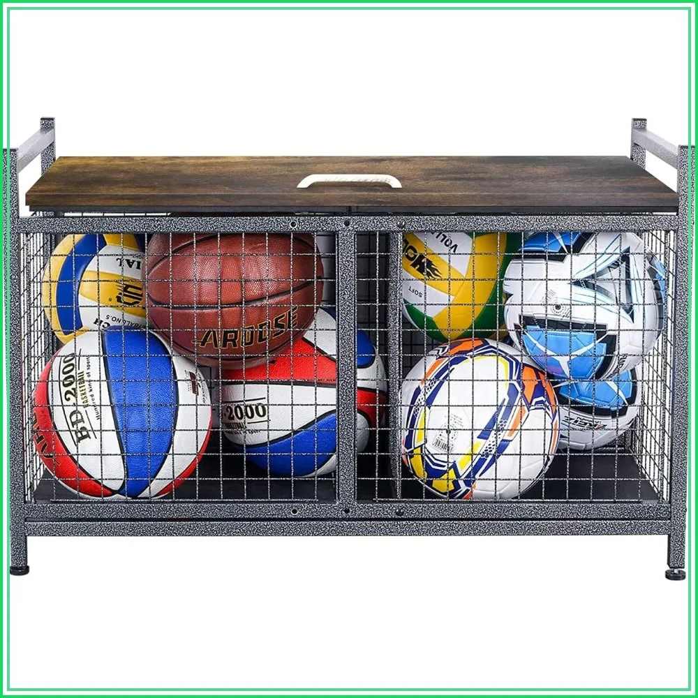 Rolling Ball Storage Cart, Sports Equipment Organizer for Garage/Basement/Entryway, Ball Storage Bin with Casters