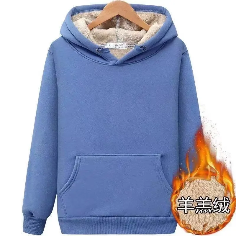 

2024 Autumn and Winter New Hooded Lamb Fleece Hoodie Solid Color with Thick Fleece for Men and Women, Warm and Casual Versatile