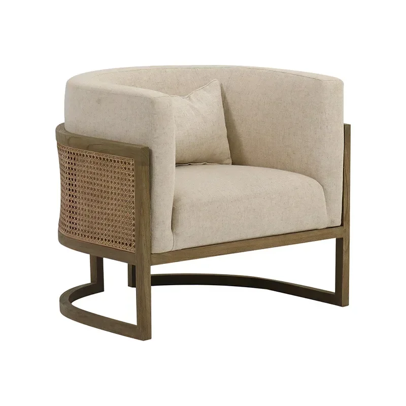 

Retro Solid Wood Sofa Chair Living Room Single Leisure Chair Balcony Leisure Rattan Chair
