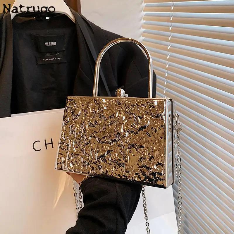 Acrylic Bag Women Silver Box Shape Shoulder Bag Women Chain Crossbody Bag Fashion Evening Bag