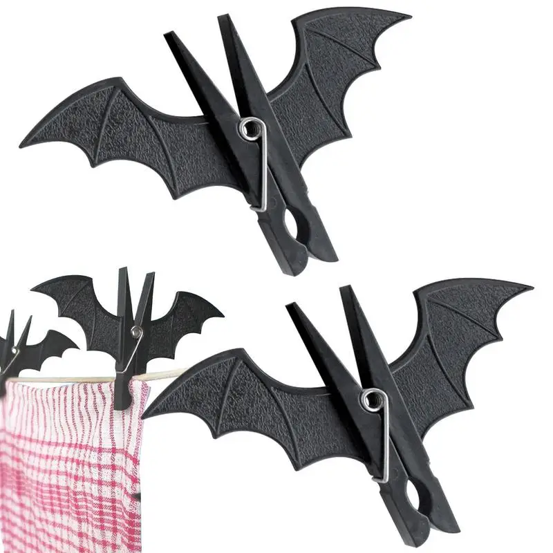 2pcs Small Clothes Pin Laundry Clothes Pegs Spooky Bat Pegs ABS Beach Towel Clips Strong Grip Holder To Dry Laundry