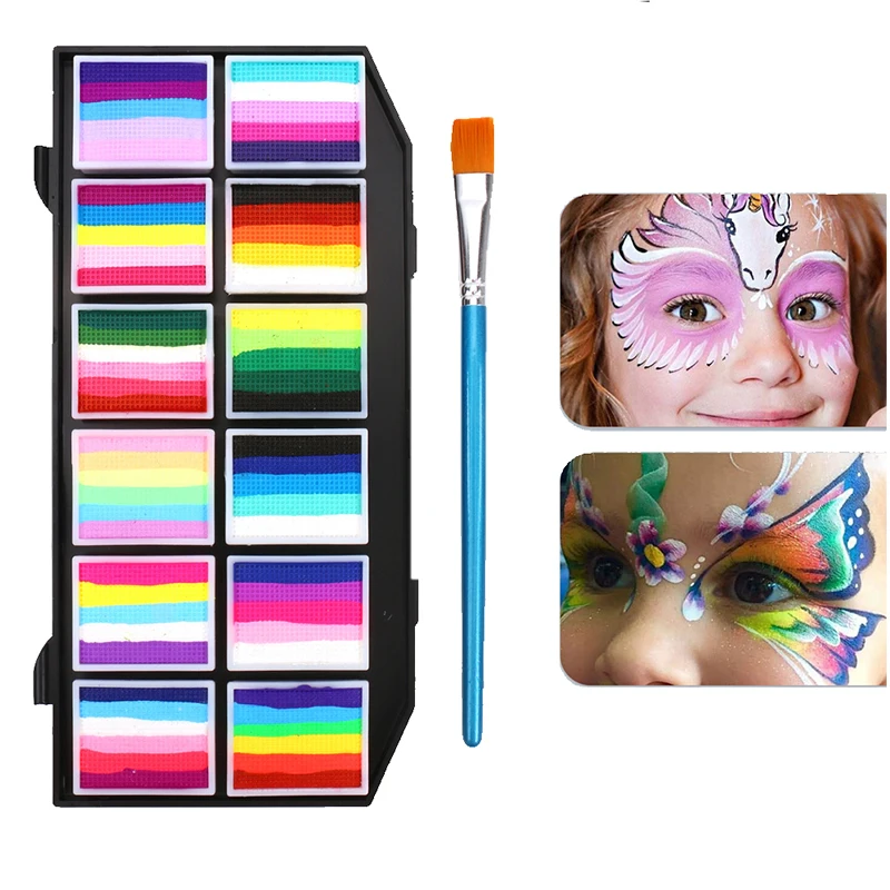 12 Colours Water-soluble Candy Rainbow Palette Halloween Stage Makeup Body Paint Pigments Face Makeup Children's Face Body Paint