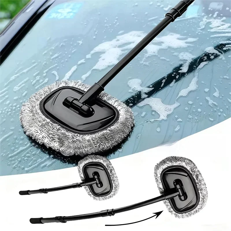Telescopic Car Wash Brush Auto Cleaning Long Handle Mop with Bent Handle Retractable for Easy Detailing