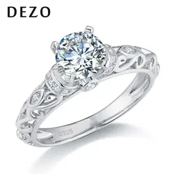 DEZO Vintage Style Moissanite Engagement Rings For Women Total 1.17ctw 925 Sterling Silver Round VVS1 D Color GRA Certificate