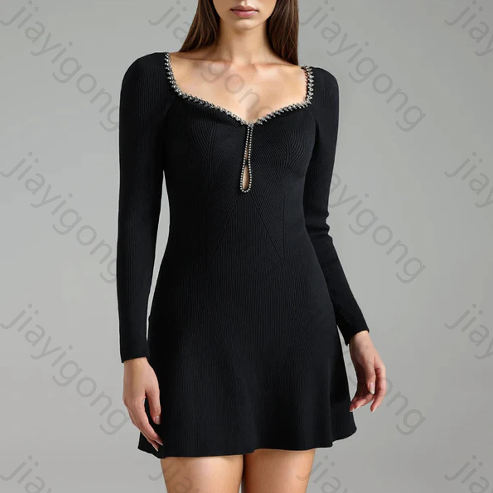 

Luxury Cocktail Dresses Elegant Long Sleeves Diamond Mini Dress Exquisite High Quality Prom Party Gowns for Women Customized