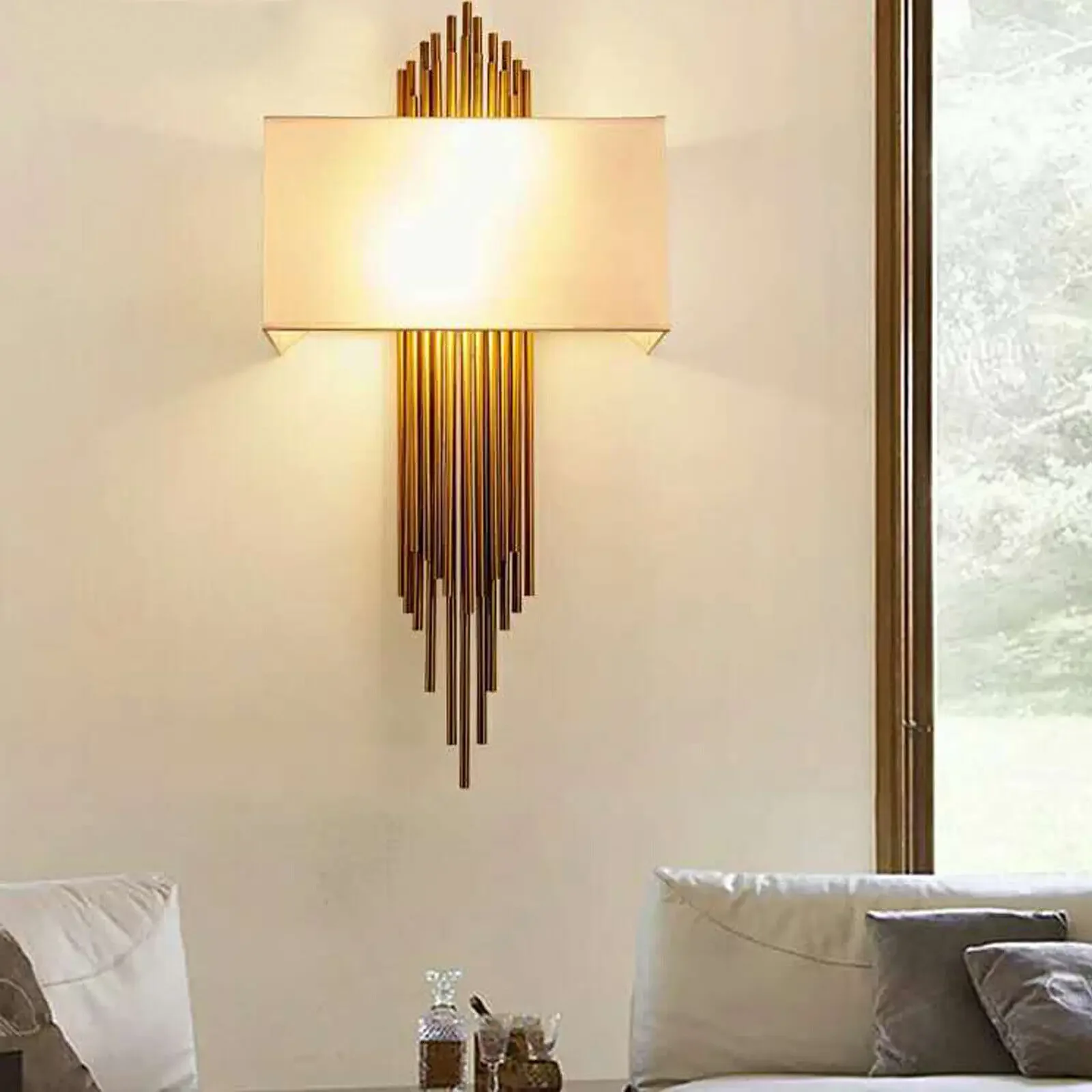 

Luxury Bedroom Wall Light with Fabric Shade - LED Metal Sconce for Modern Interiors