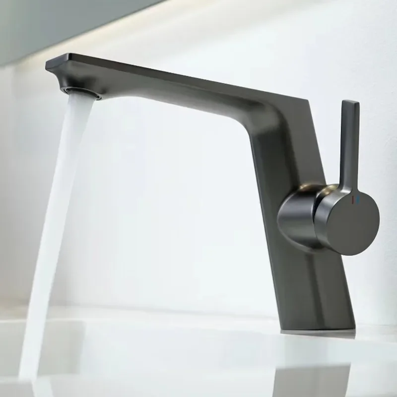 

Bathroom Cabinet Basin Hot and Cold Water Faucet Light Luxury Gun Gray Wash Basin Faucet Bathroom Brushed Gold