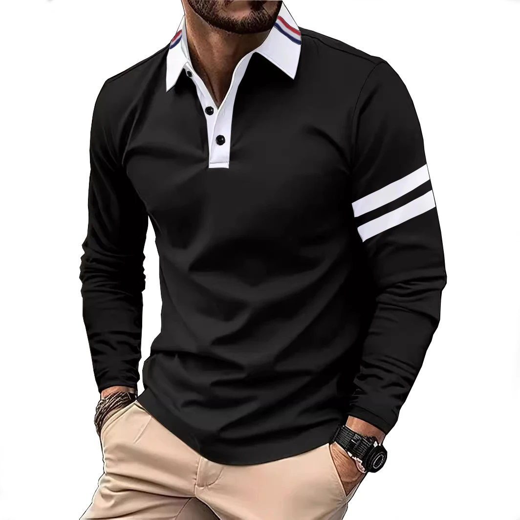 2024 Spring and Autumn Men\'s Slim Fit Long sleeved Polo Shirt