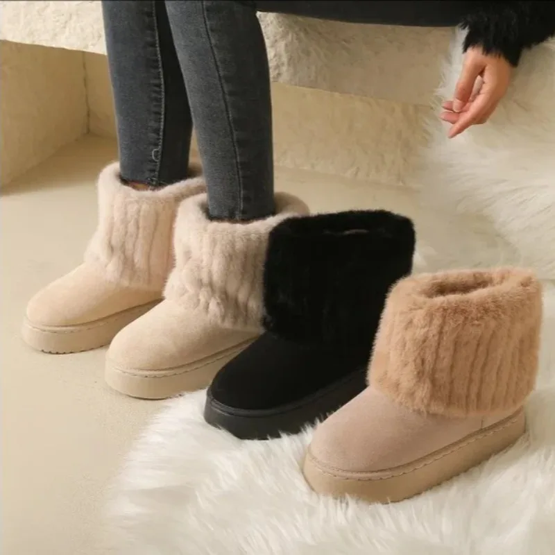 

Winter Fashion Warm Snow Boots for Women Round Toe Solid Flock Plush Platform Boots Casual Cotton Boots Women Shoes Botas Mujer