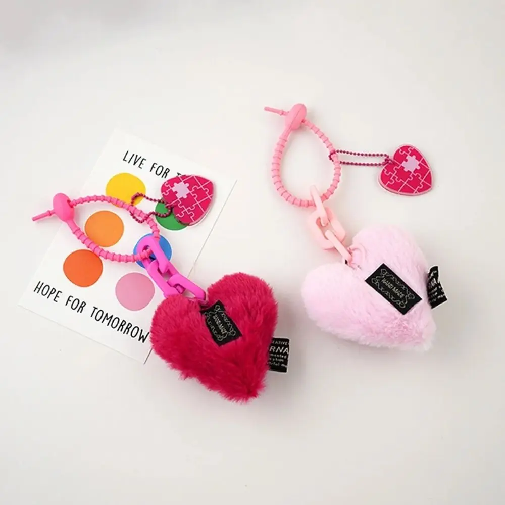 Cute Plush Heart Pendant with Silicone Cord Lightweight Heart Keychain Hanging Ornament Bag Pendant Bag Accessories