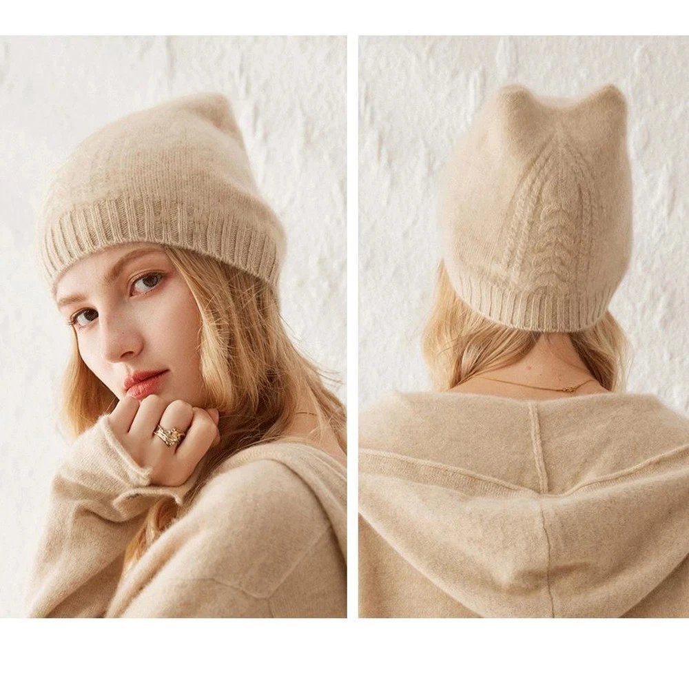 

Women Ear Beanie Classic Design Pure Cashmere Hat Winter Warm Cap Gender Inclusive Cashmere Beanie Hat For Unisex Daily Wear
