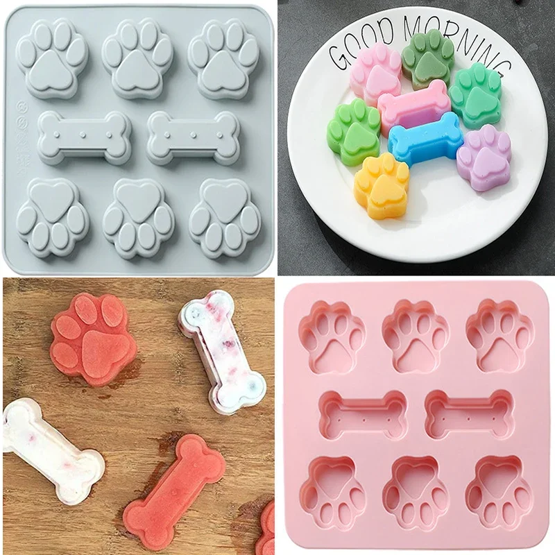 8-Piece Cat Paw Bone Cake Chocolate Silicone Mold Microwave Baking Ice Tray Mold Pudding Jelly Mold