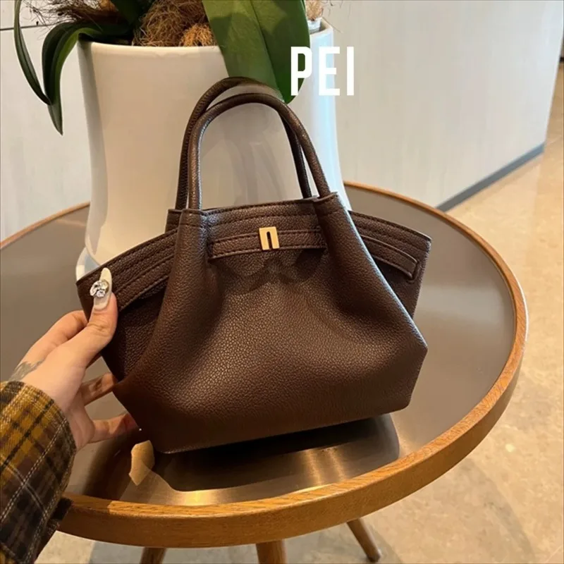 

2025 New Women's Canvas Brown Shoulder Bag Mini Vegan Leather Handbag Dumpling Bag High-quality Leather Bag
