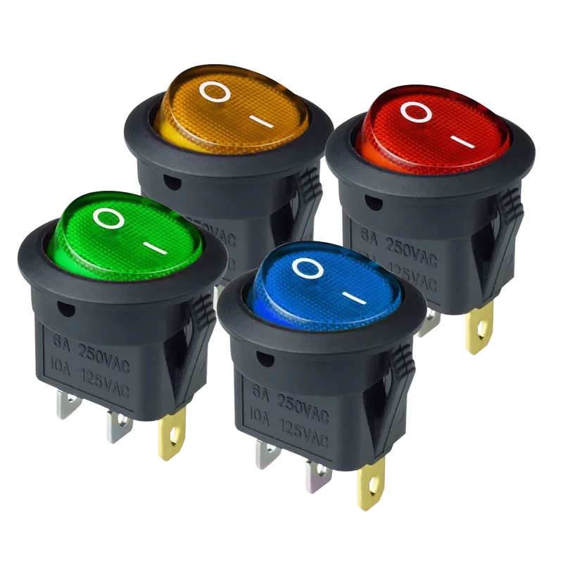 4szt 12V/220V Przełącznik LED 10A 12V Przełącznik światła Przełącznik zasilania Przycisk samochodowy Włączanie/wyłączanie 3-pinowy okrągły przełącznik kołyskowy KCD1