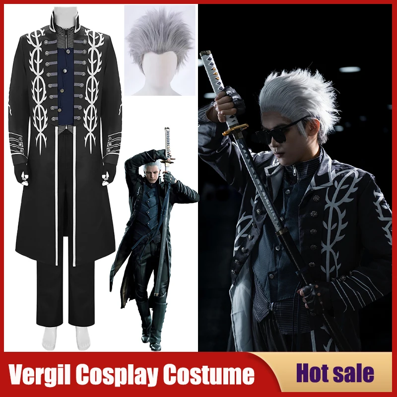

Hot Game DMC5 Vergil Cosplay Costume Game Nelo Angelo Wig Uniform Comic Animation Party Carnival Men Jacket Vest Pants Suits