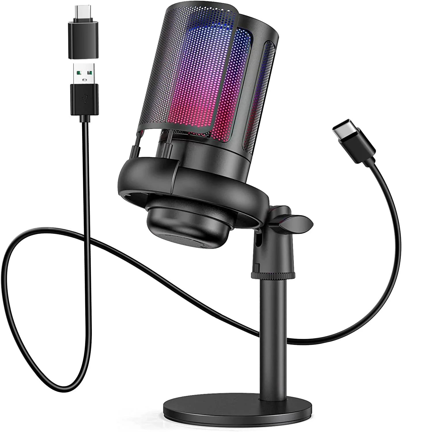 Microfone Gamer para PC: Microfone USB para Podcasts, Vídeos e Streaming - Microfone Condensador com Função de Mudo Rápido e Filtro Anti-Pop - Microfone RGB, Presente para Gamers - Compatível com PS4/5, Computador e Laptop
