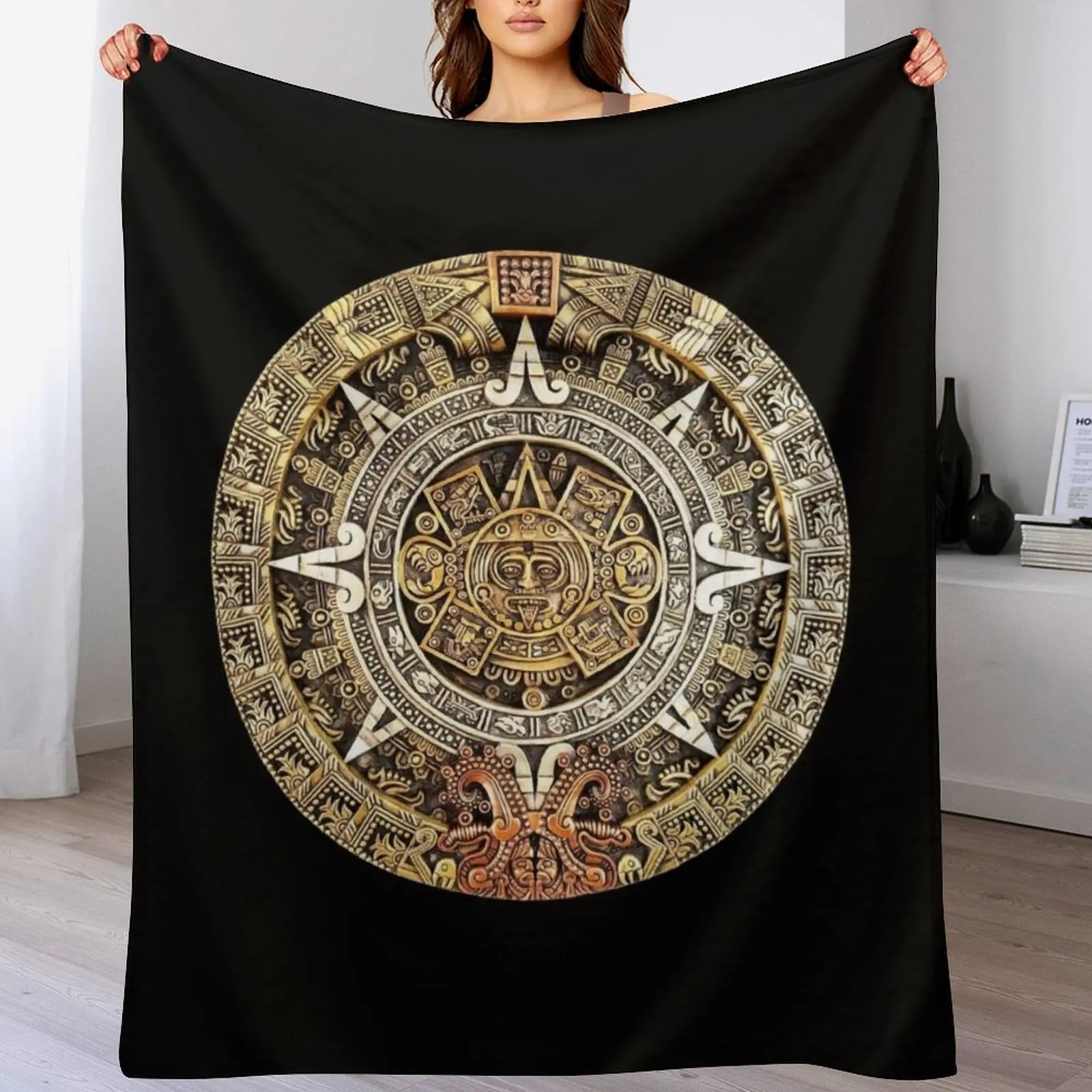 

Stone Aztec Calendar Throw Blanket Cozy Warm Blanket for Bed Room Decor