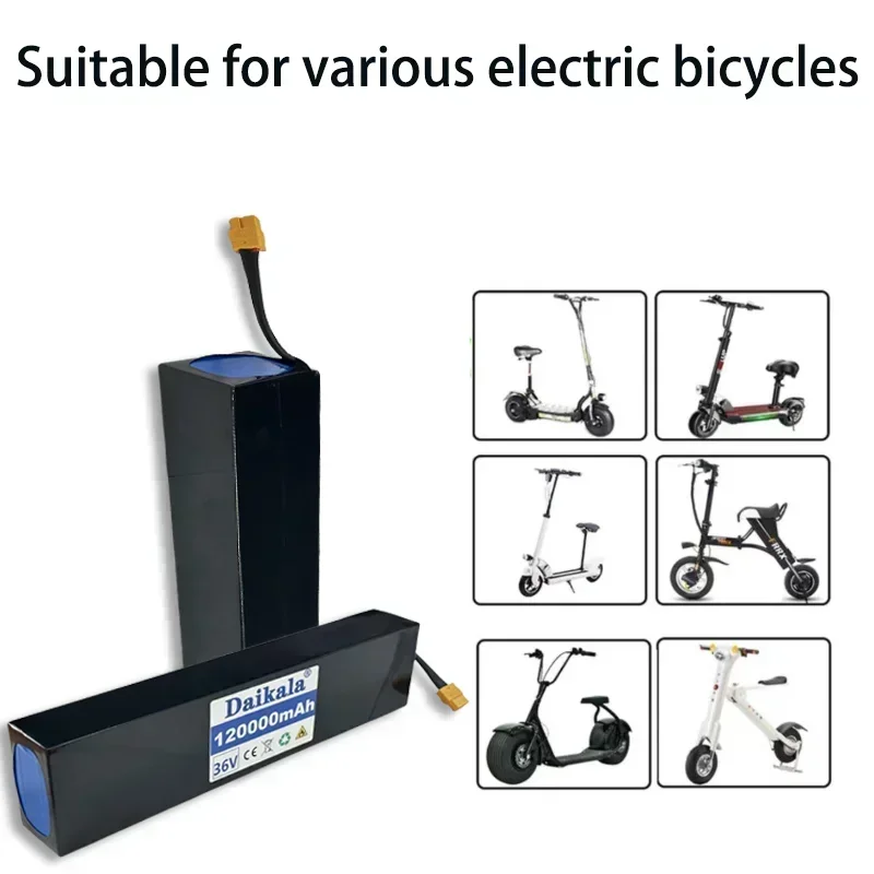 New 36V 120Ah 18650 Rechargeable Lithium Battery Pack 10S3P 120000mAH 500W High Power Modified Bicycle Scooter Car with BMS