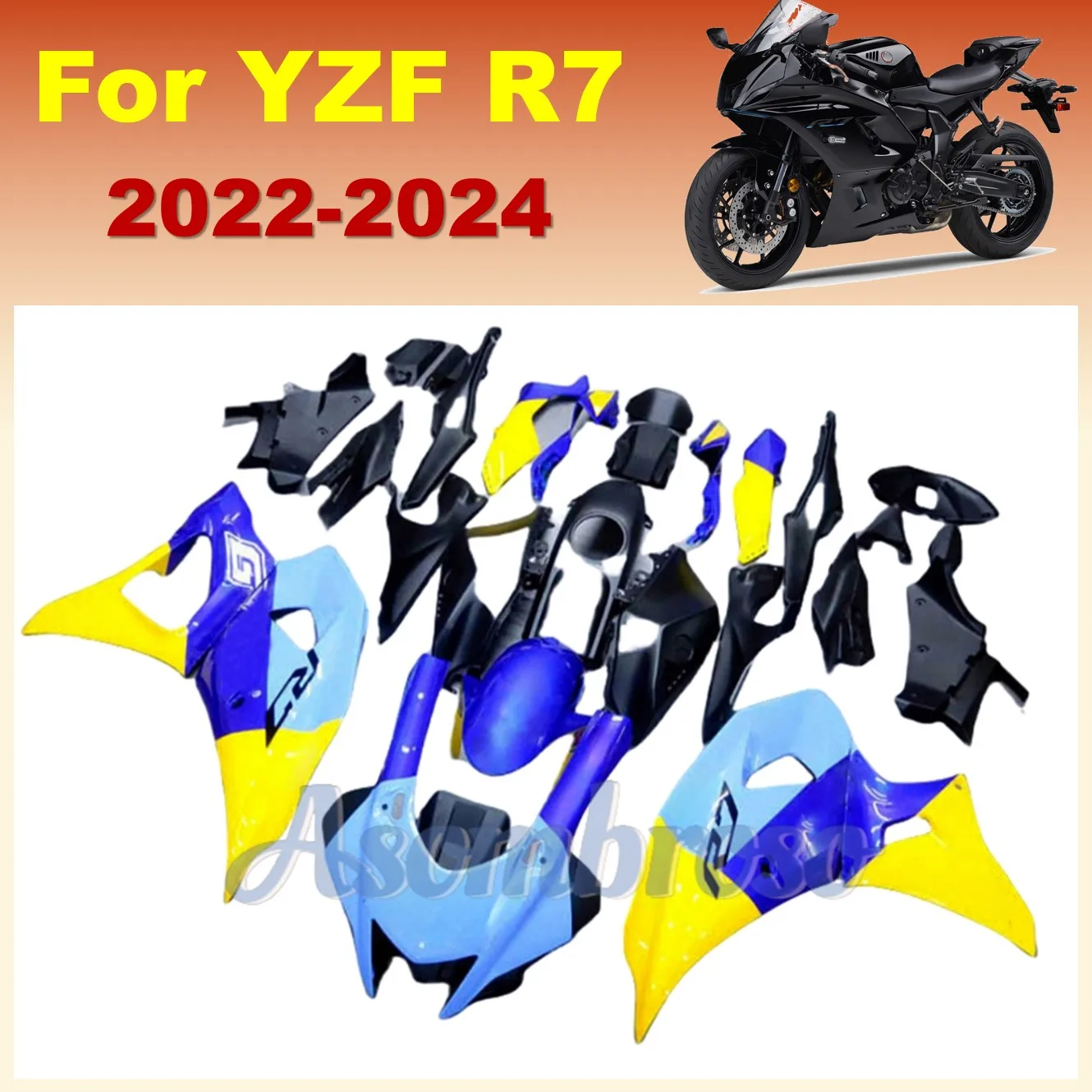 100% Injection fairings kit for YZFR7 2021 2022 2023 2024 yzf-r7 YZF R7 21-24 motorcycle full fairing blue yellow kit