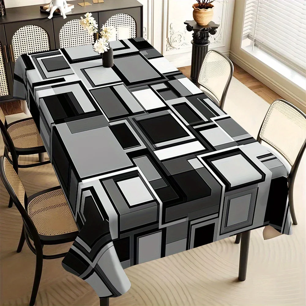 One new long rectangular tablecloth with three-dimensional geometric pattern print