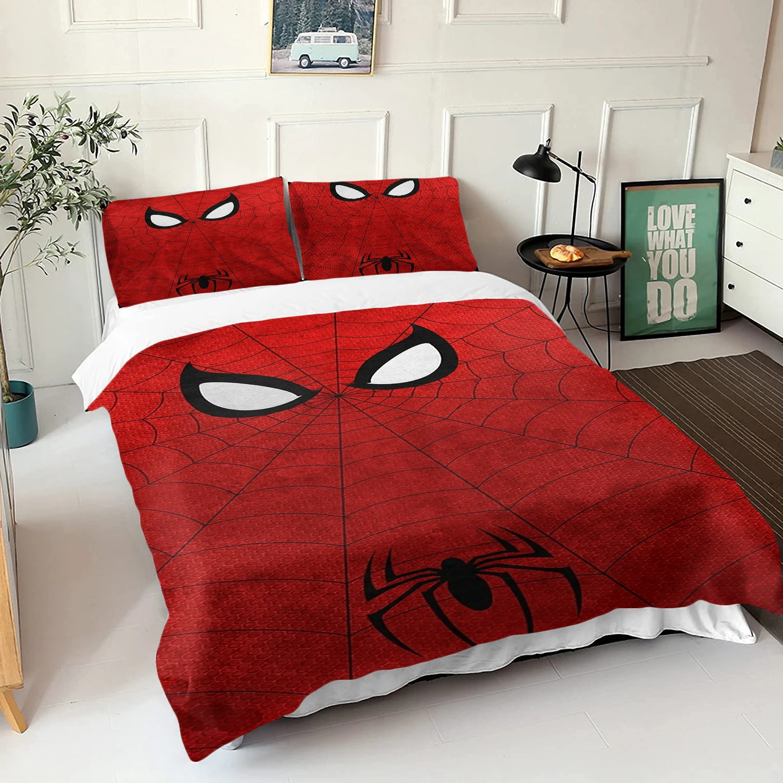 Marvel Duvet Cover Set Quilt Digital Printing kartun Spiderman anak-anak Set seprai sarung bantal anak laki-laki dewasa hadiah reaktif