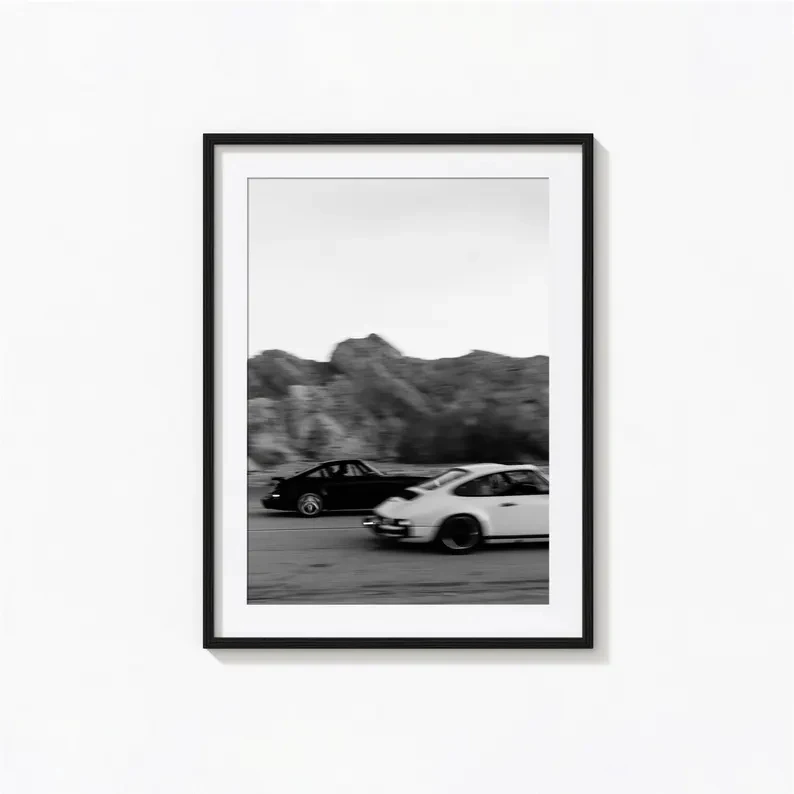 Moderner Vintage-Auto-Fotodruck in Schwarz-Weiß, Wandkunst, Leinwandgemälde, Poster, Bild für Wohnzimmer, Schlafzimmer, Heimdekoration