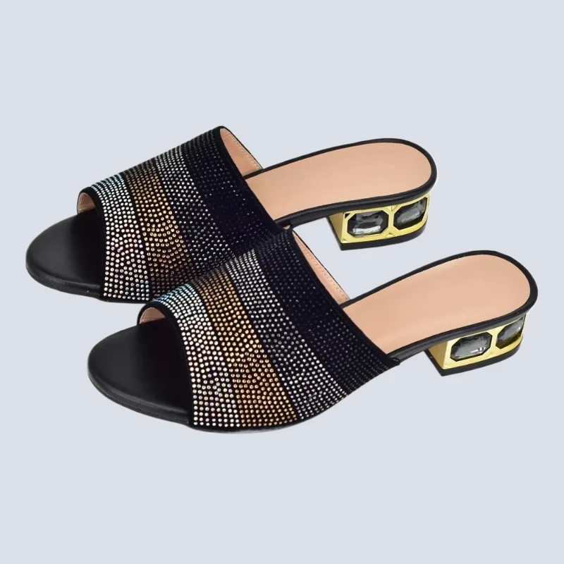 

2025 New Fashion Slippers Sandals Party Low Heels Elegant Italian Women Shoes Latest SLuxury Rhinestone Crystal Pumps