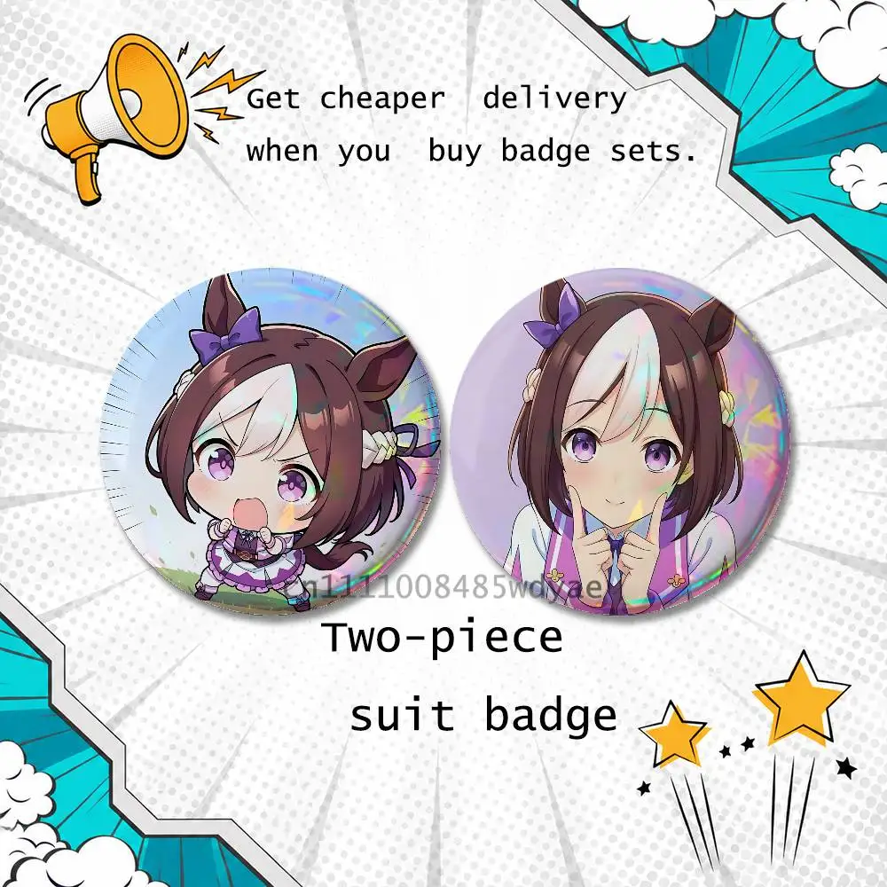U-Umamusume Special Week Brooches for Backpack Accessories 25,32,44,58,75mm Round Enamel Pins 2-piece set Cartoon Anime Badge