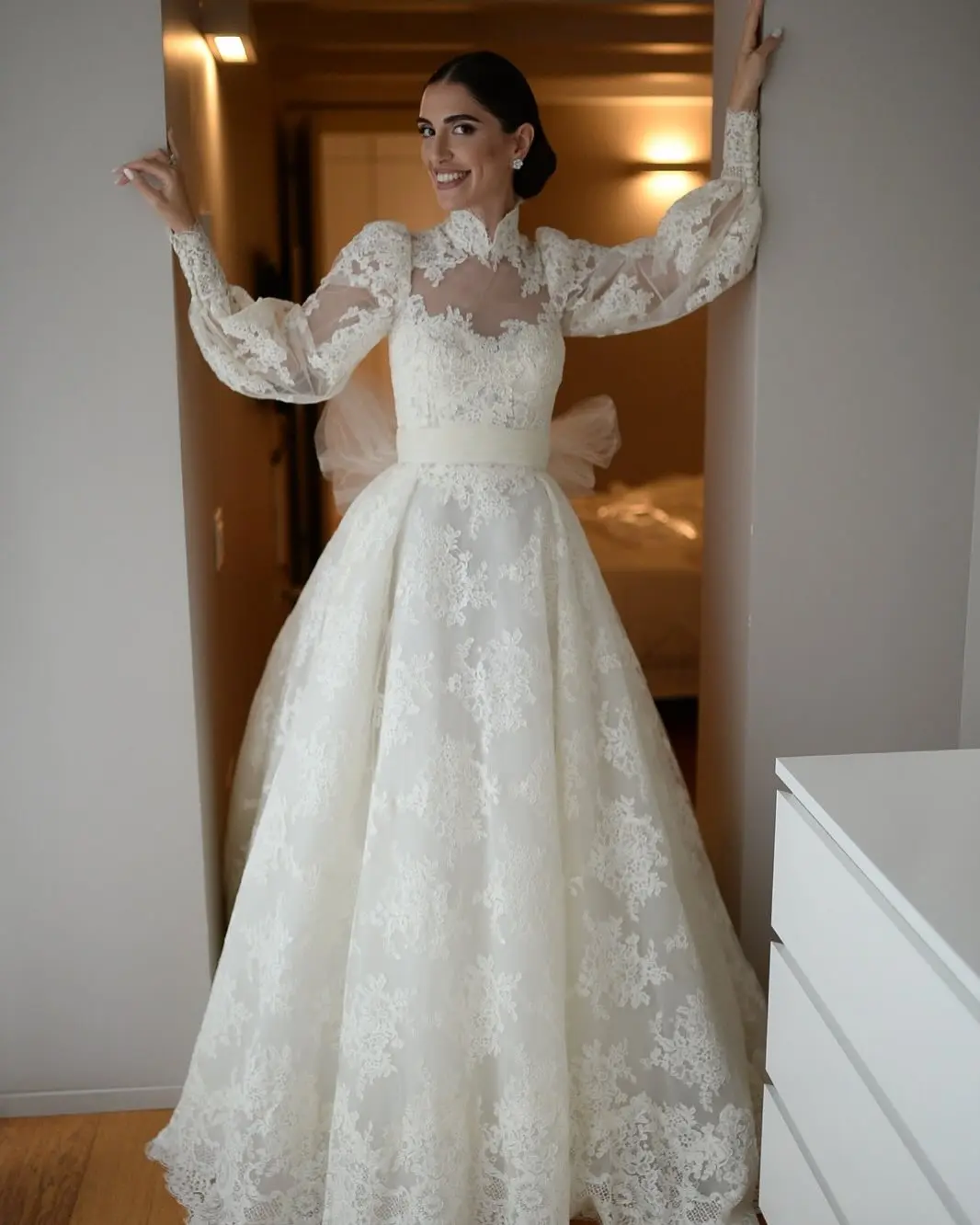 Vestidos De Novia gaun pernikahan antik Manga Larga renda Bespoke Muslim Vestido wanita Noiva troucasamento trouswjurk