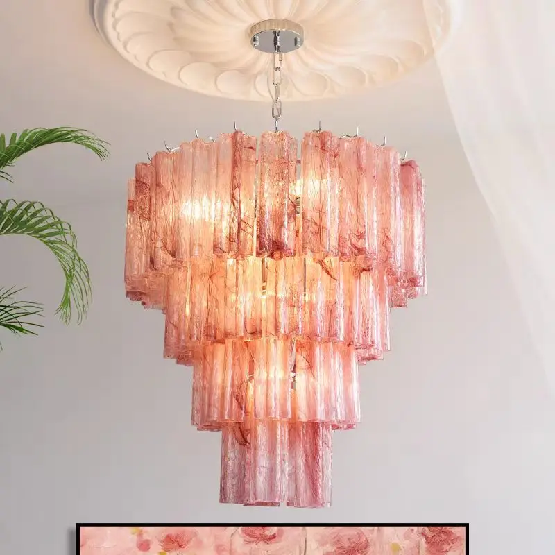 Murano Glass Tube chandelier Designer large pink blue lamp for Princess Room Living Room Staircase French Medieval Hanging Lamps
