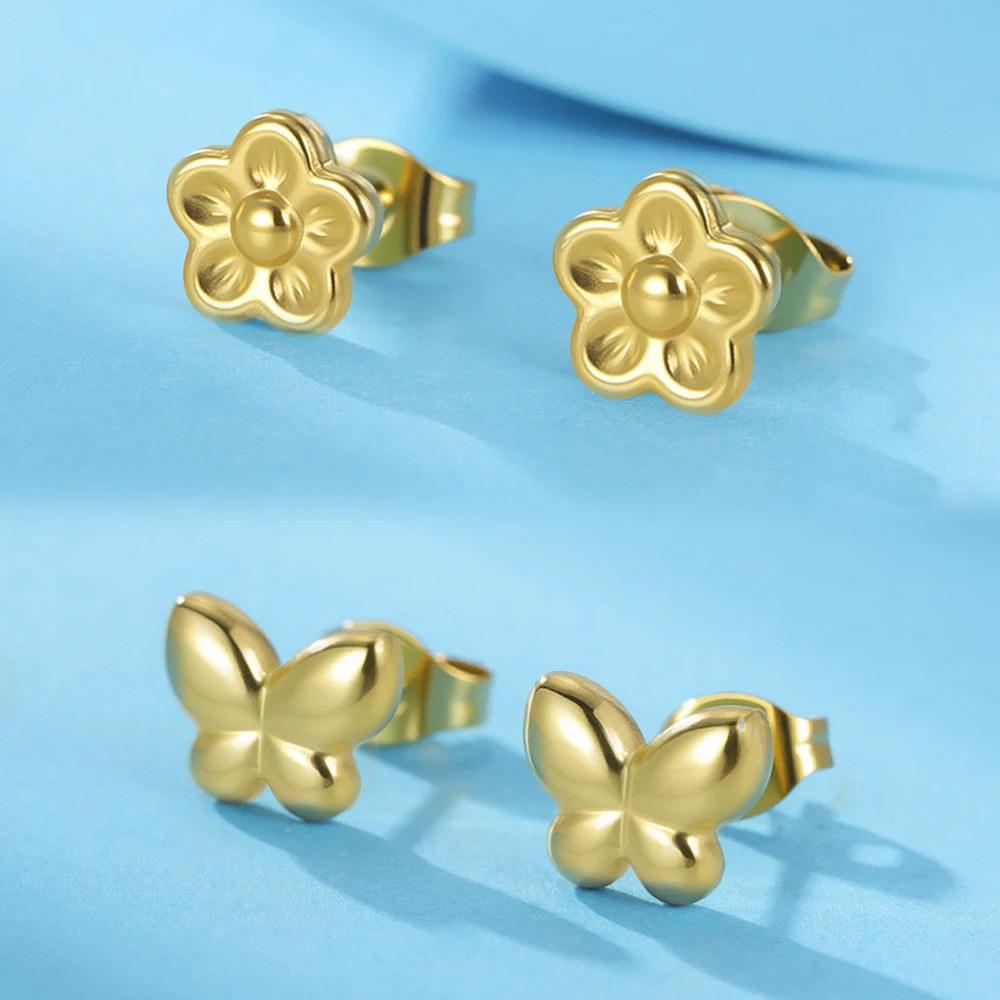 

My Shape Mini Flower Butterfly Stud Earrings Minimalist Cute Earrings for Women Stainless Steel Jewelry Accessory Gift Wholesale
