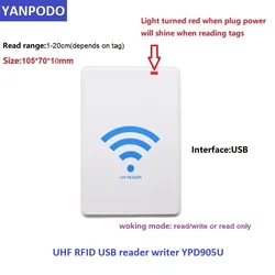 Yanpodo USB entegre masaüstü UHF RFID 860-960MHz okuyucu yazar okuma aralığı 0-20cm ücretsiz java C + + C # SDK etiketi tag Cloner için