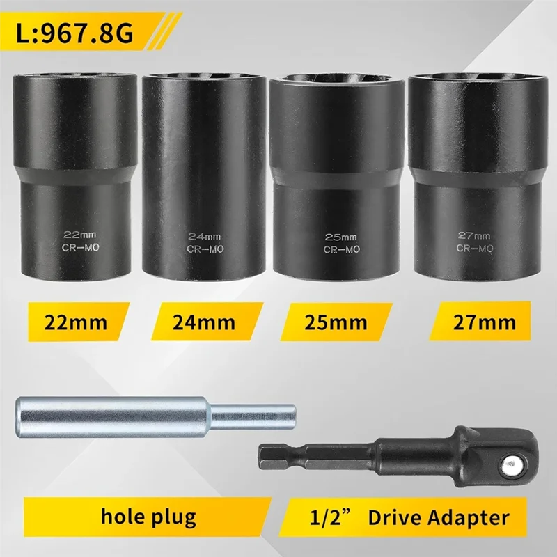 ABAE-6 Buah Alat Pelepas Mur Roda 1/2 Inci Soket Putar Metrik 22-27Mm Kit Pelepas Kunci Roda