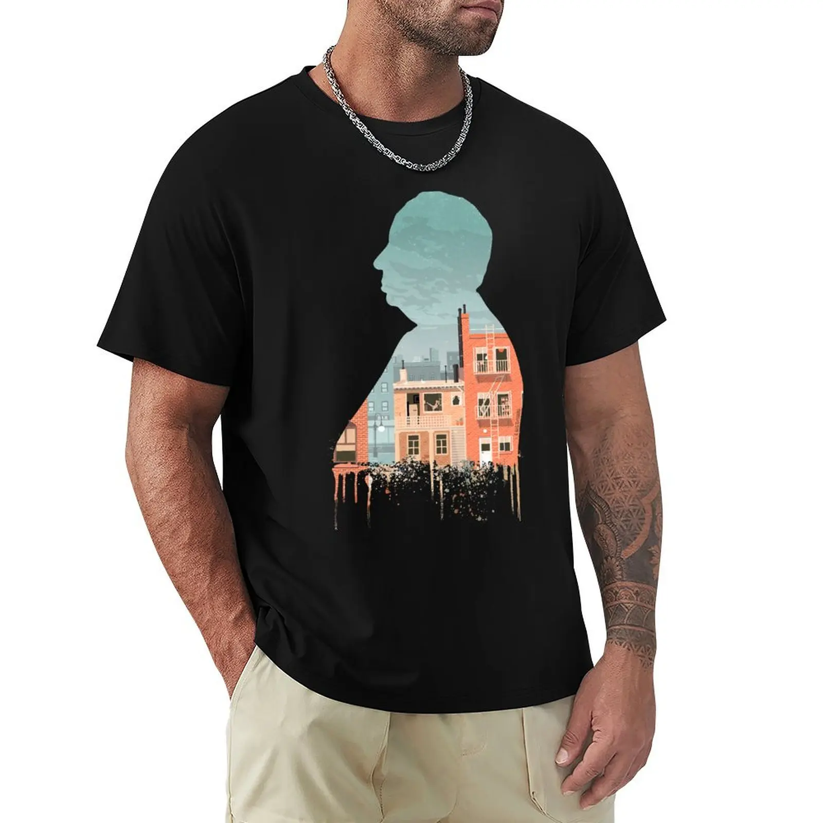 Alfred Hitchcock's Rear Window Illustration by Burro T-Shirt Athletic Fit Sports Short Sleeve Top
