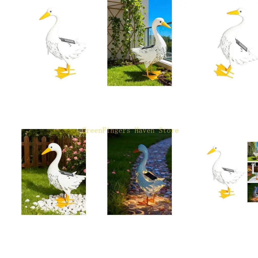 F68D Elegant Solars Iron Duck Statue Energy Saving LED Light Rustproof Duck Sculpture