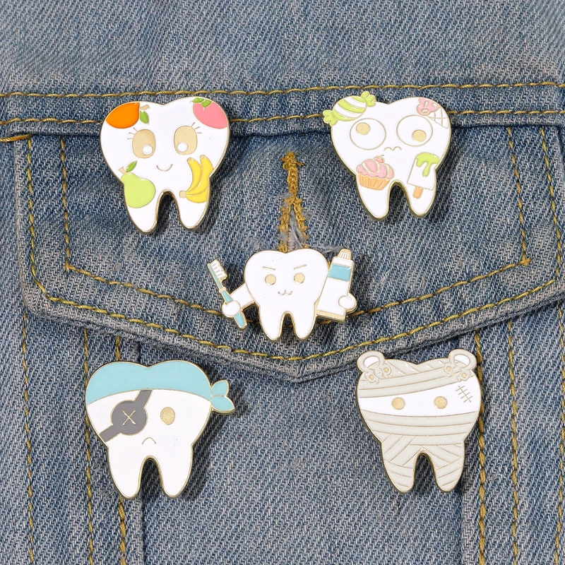 Funny Tooth Cartoon Pins toothbrush Protect Teeth Enamel Pins Backpack Clothes Accessories Jewelry Lapel Badge for Dental Clinic