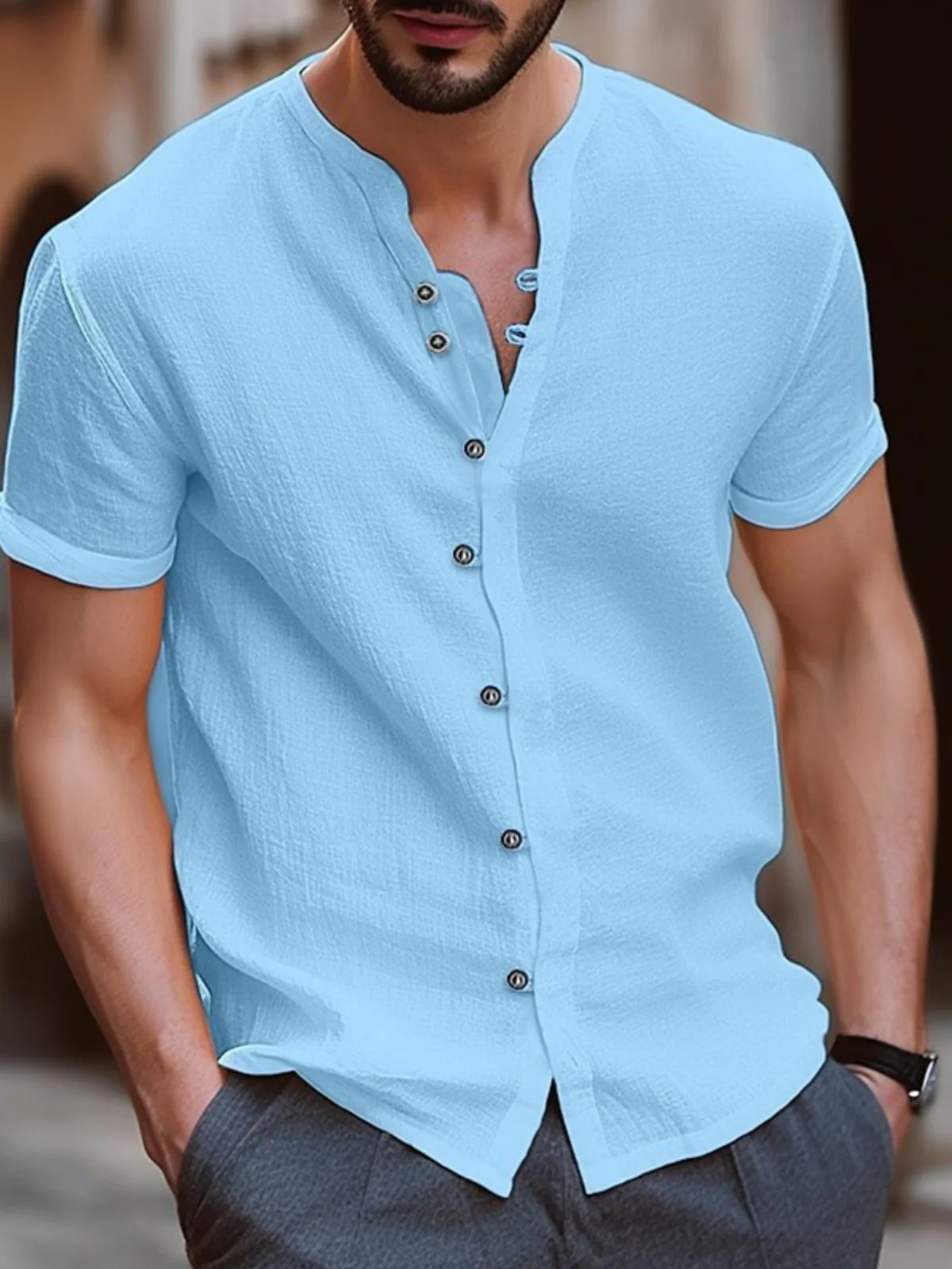 

Retro Style Men's Short Sleeve Shirt Button up Fashionable Urban Casual Breathable Comfortable Skin-Friendly Lightweight