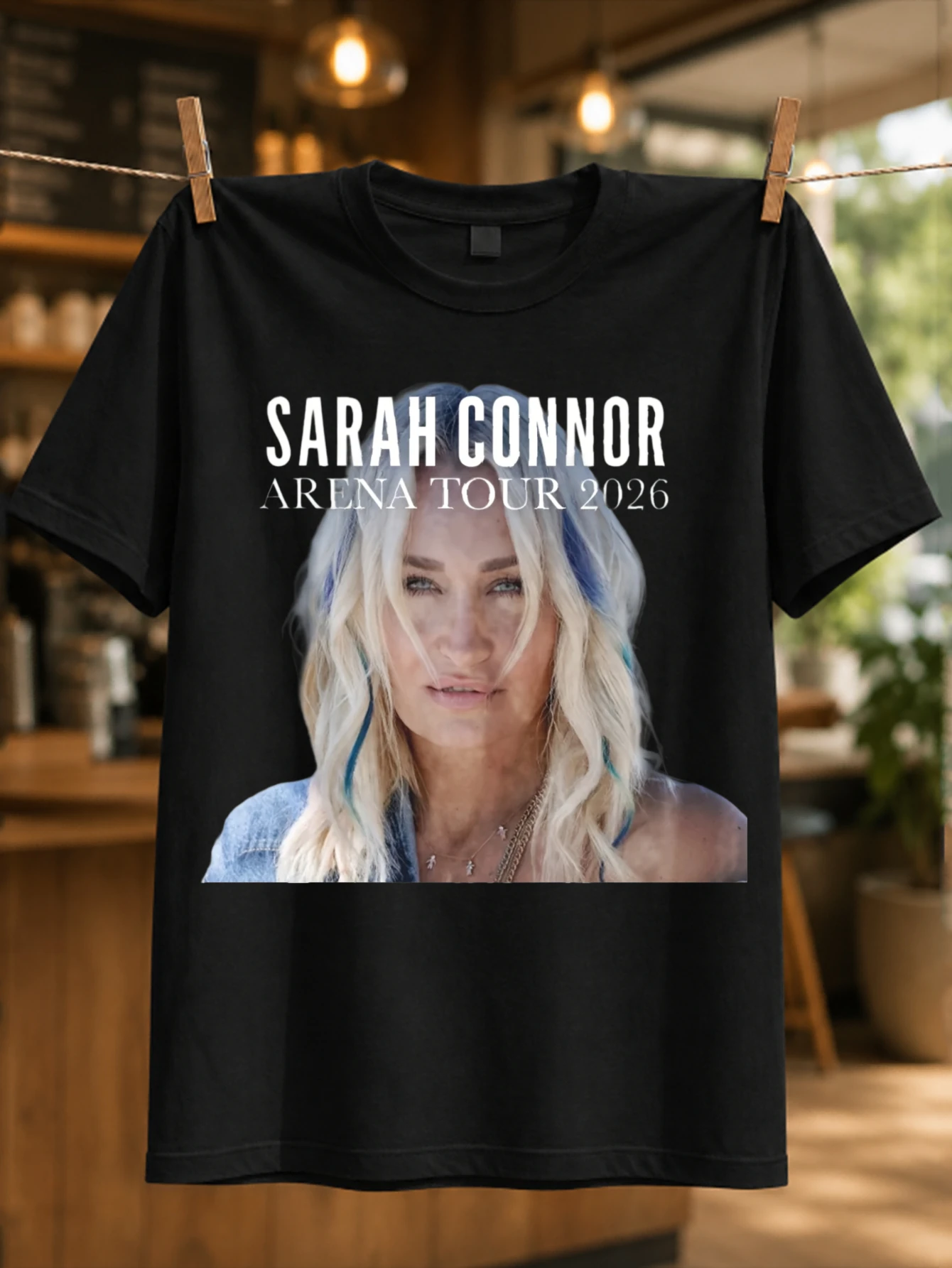 Sarah Connor Arena Tour close blonde portrait blue hair accents wide photo crop and polished 2026  Unisex All T-Shirt