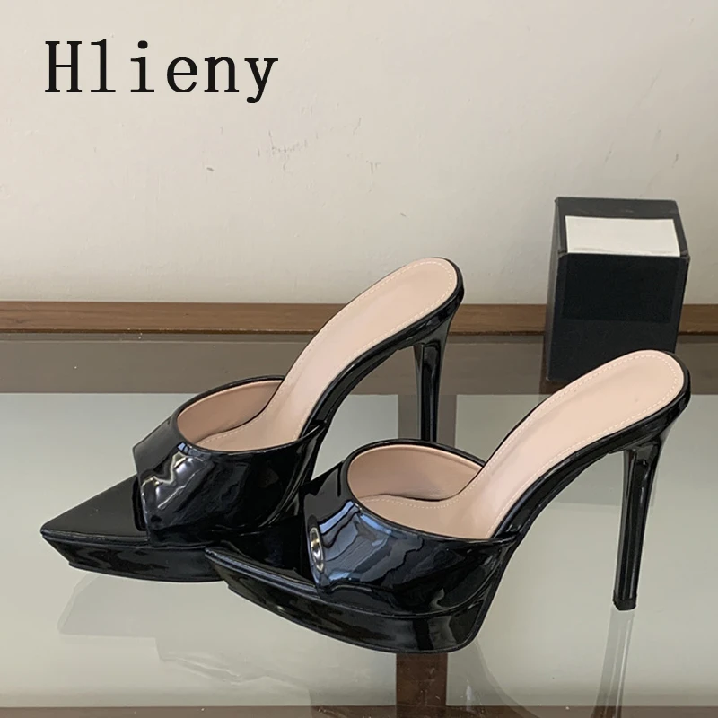 

Hlieny Women's Summer Sexy Thick Bottom Pointed Toe 13.5CM Thin High Heels Platform Slippers Ladies Party Dress Shoes Sandals