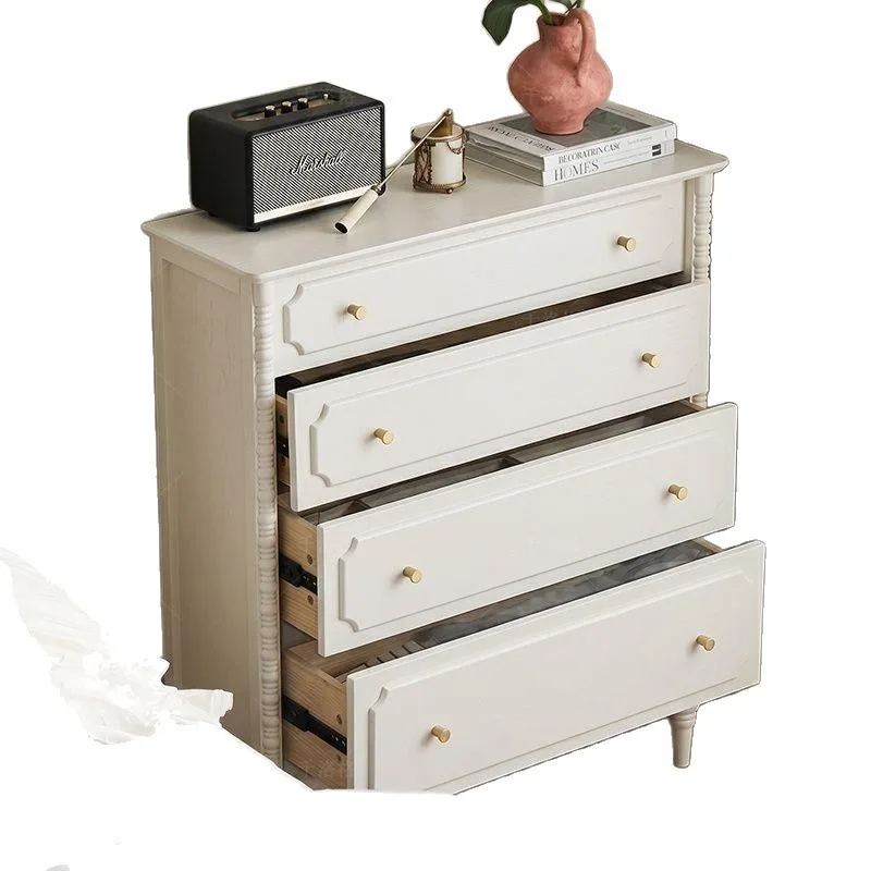 

French retro cream style solid wood four-chest cabinet, American living room side cabinet