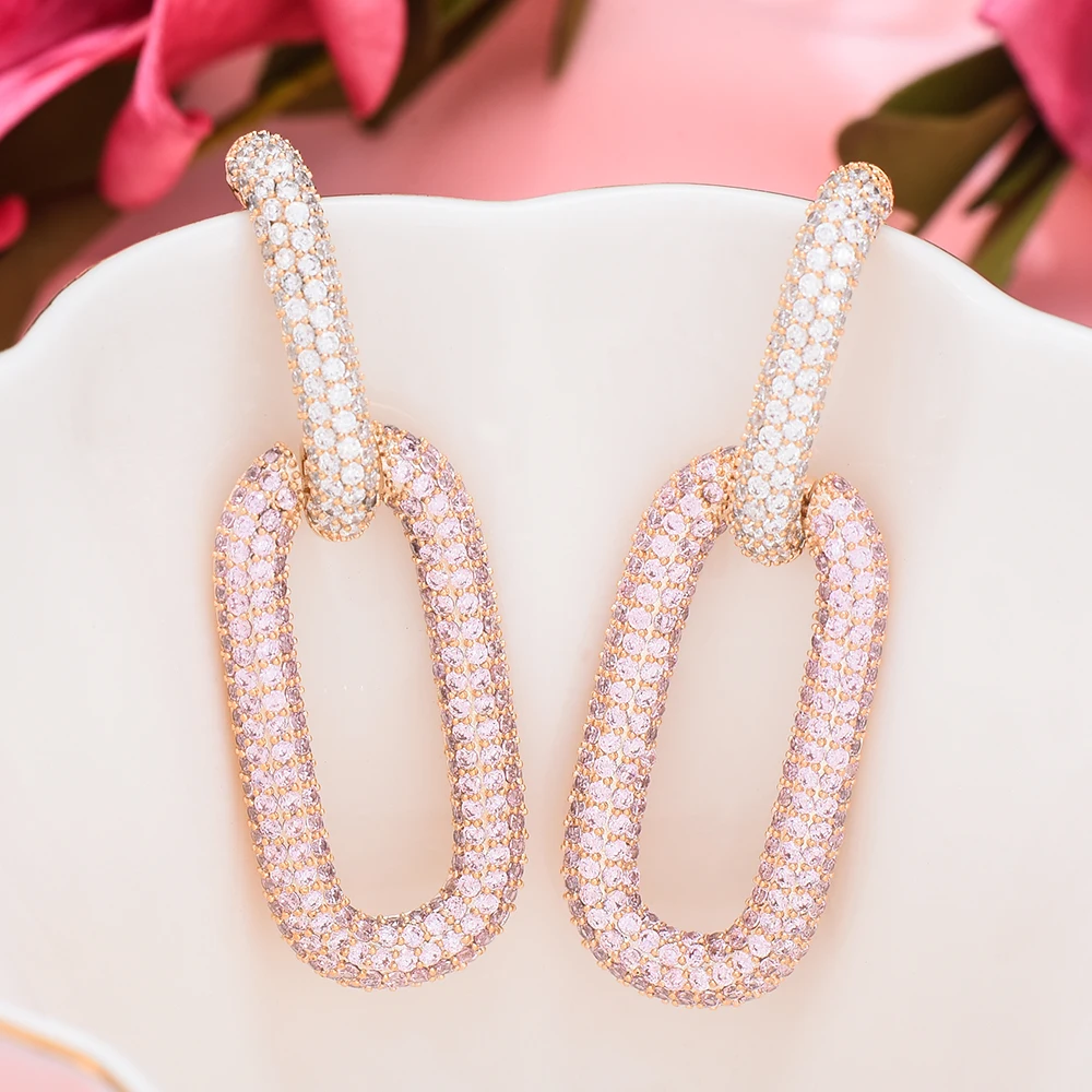 Siscathy Luxury Trendy Square Link Zircon Crystal Pendant Earrings For Women Drop Earring 2022 Brincos Female Fashion Jewelry