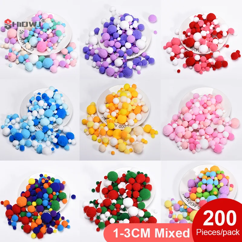 200 Pcs/lot 10-30mm Candy Color Pompom Fur Balls Colorful Fluffy Pompones Ball Furball For DIY Handmade Carft Decoration Parts